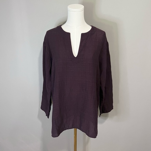 Eileen Fisher Linen Blend Split Neck Tunic Size M - Picture 1 of 8